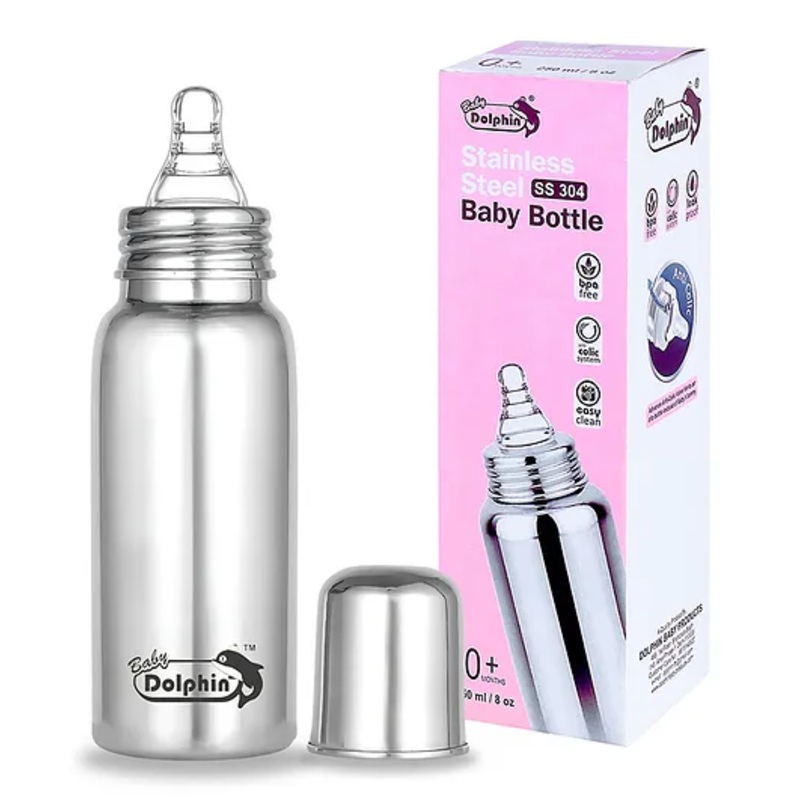 Baby Dolphin Anti-Colic Steel Baby Feeding Bottle | SS 304 | BPA Free | 250 ml