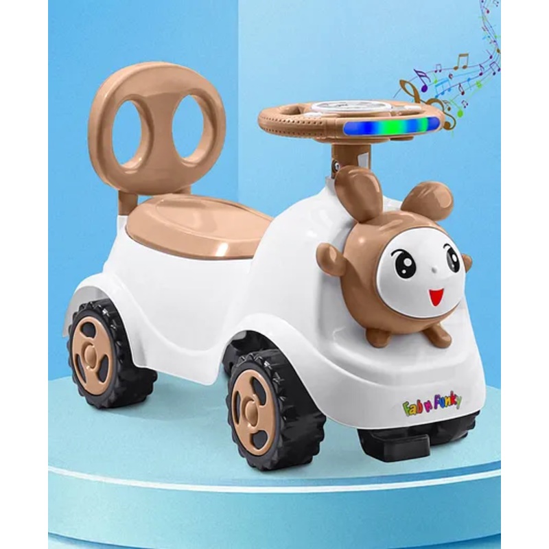 Baby Panda Deluxe Ride-On with LED Lights & Music and Under Seat Storage – White