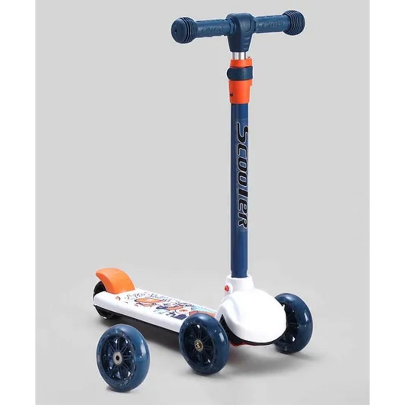 Baby Spyder Kids 3 Wheel Kick Scooter with LED Wheels Wide Standing Deck & 3 Level Adjustable Handlebar – White| Lean-to-Steer| Toy for 3 to 12 year Boys and Girls| Gifting Option