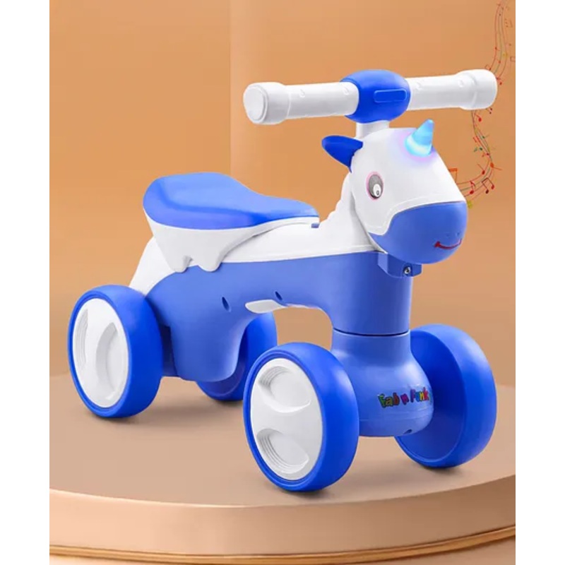 Baby Unicorn Horse Rider Manual Push Ride on With Led Lights & Music -Blue