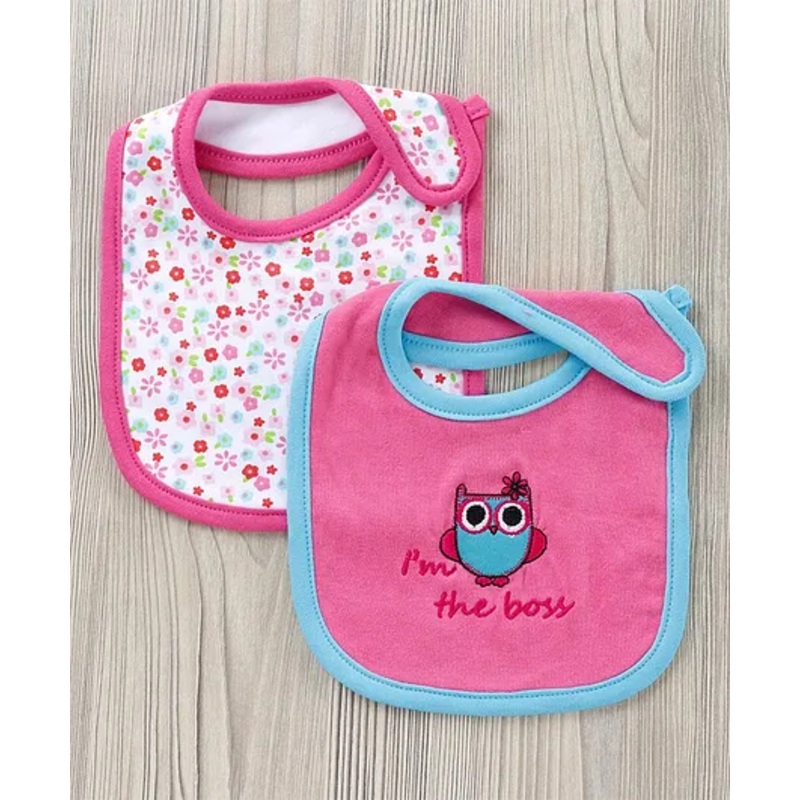 Babyhug Cotton Bib With Velcro Floral Print  Pack of 2 – Pink