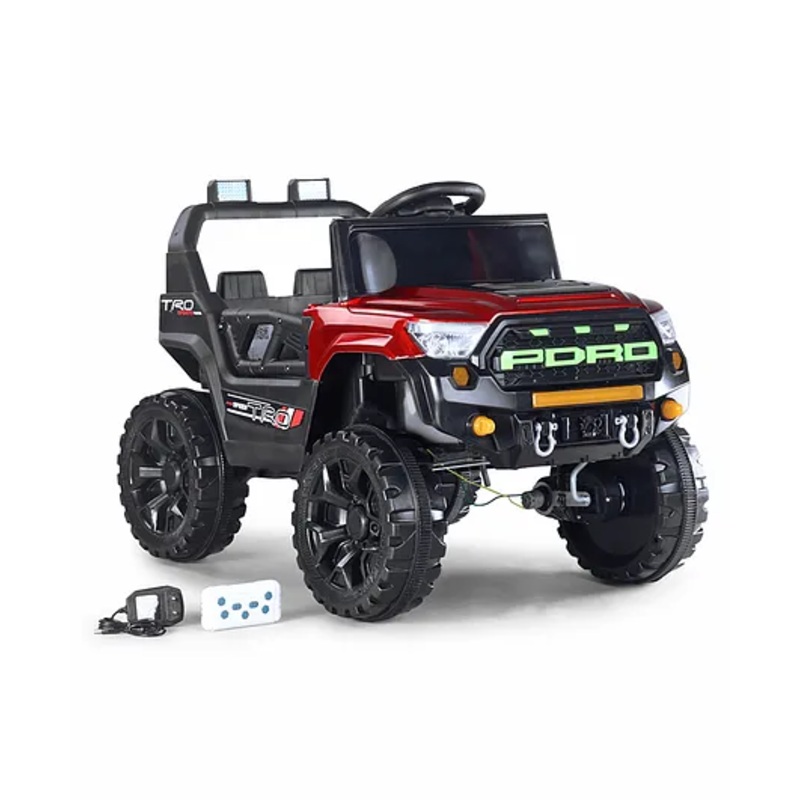 Battery Operated Ride On Jeep with Music & LED Headlight Openable Doors| Wide Comfortable Seat| Forward & Reverse Drive| Rechargeable Battery| Remote Control – Red