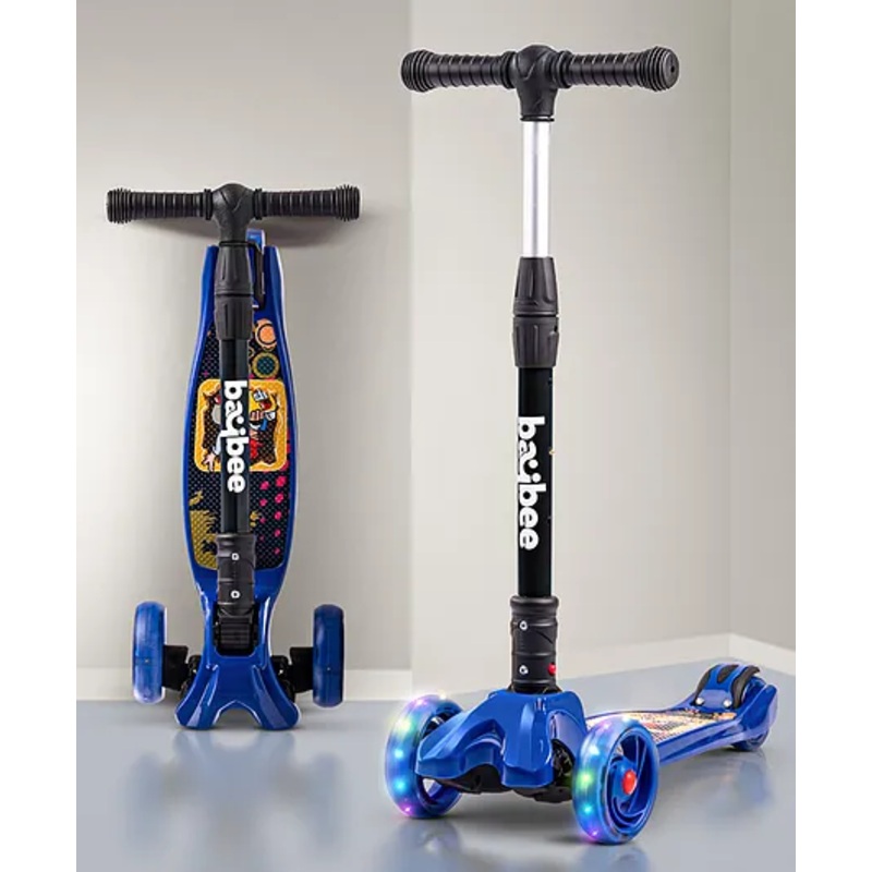 Baybee Skate Scooter with Height Adjustable Runner Scooter with LED PU Wheels & Brake – Dark Blue