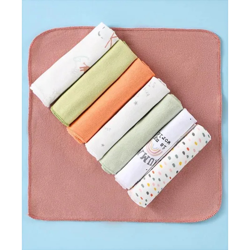 Ben Benny Terry Cotton Wash Cloth Polka Dots Print Pack of 8 -Multicolor