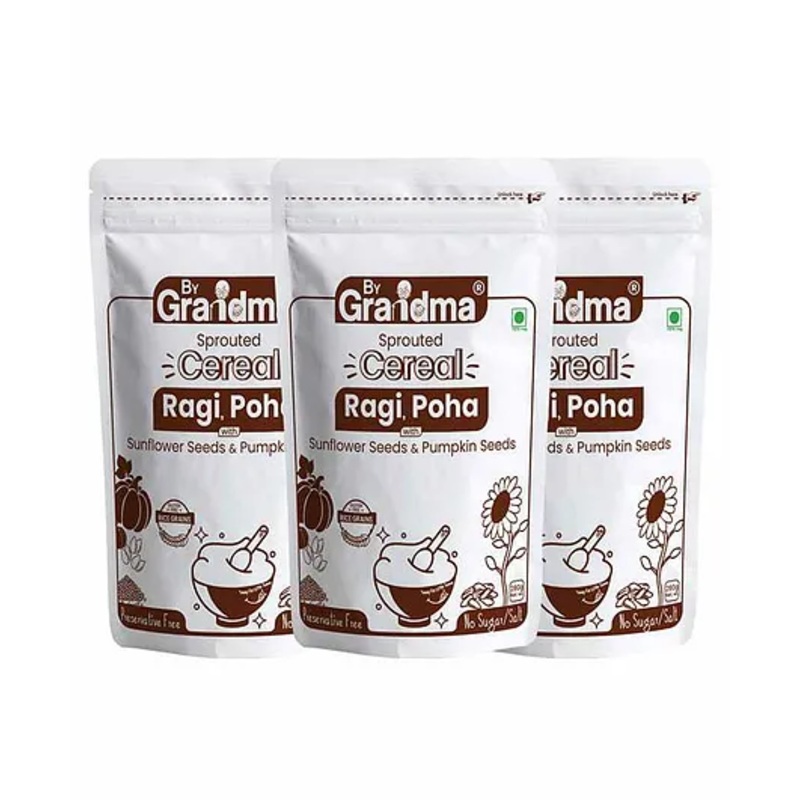 ByGrandma Sprouted Ragi & Rice Poha Baby Cereal, 280g Each – Pack of 3, 6M+ Wholesome Nutrition for Growth