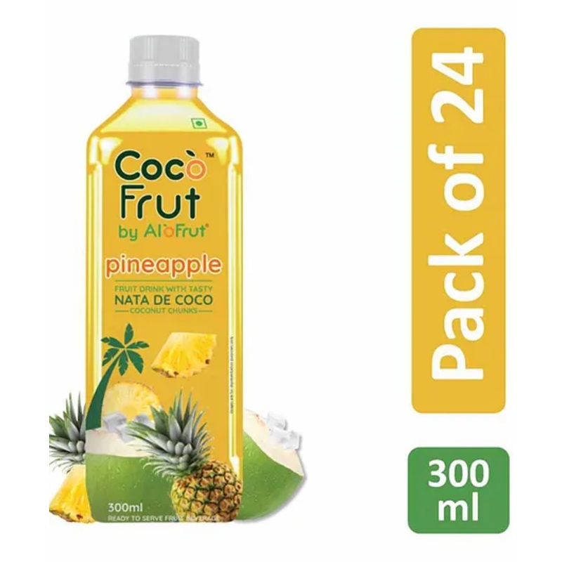 Coco Frut Pineapple Fruit Drink with Nata De Coco Chunks | Sip N Chew Delight – 300 ml (Pack of 24)