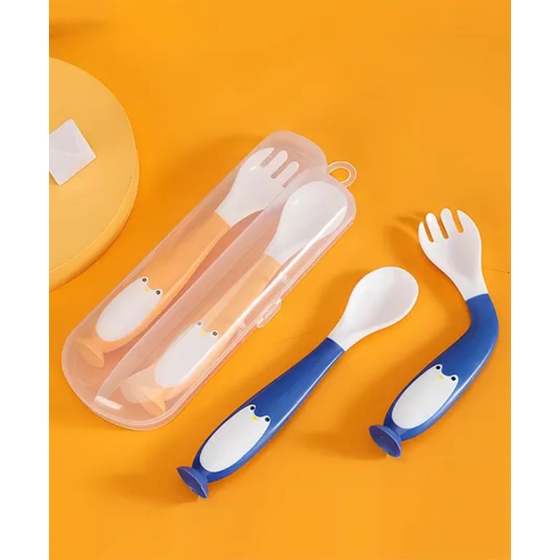 Cozy Vibes Children Learn Eating Baby Training Practice Tableware Twist Bendable Fork Spoon Silicone Soft Spoon Set Suction-Pack of 1 – Color May Vary