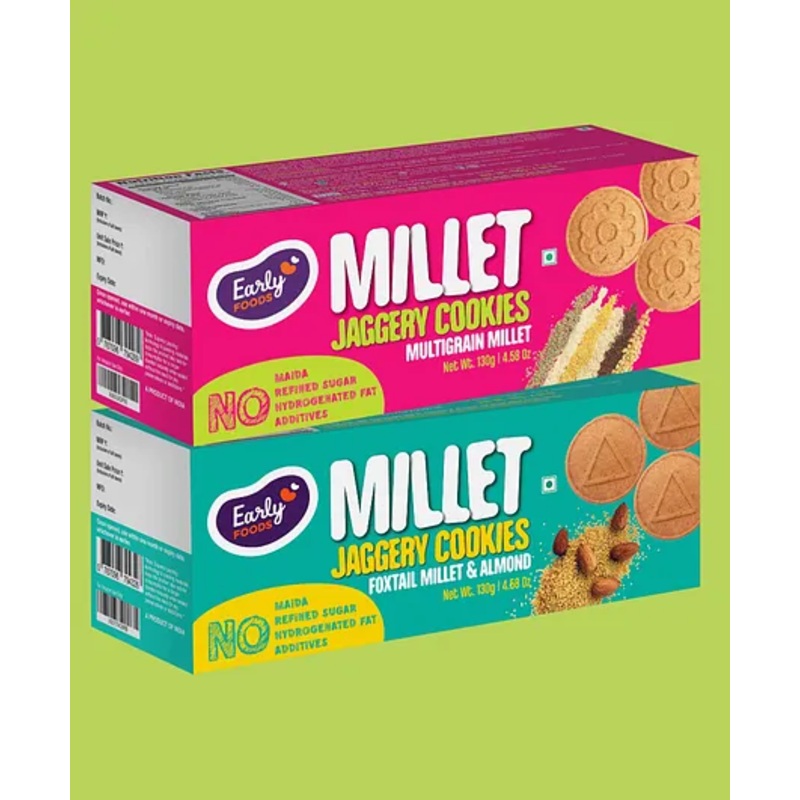 Early Food Assorted Pack of 2 Foxtail Almond & Multigrain Jaggery Cookies – 150gm  each