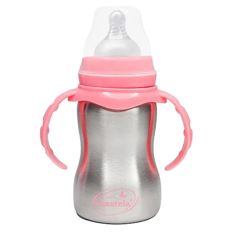 FANTASY INDIA World Baby Feeding Bottle in Stainless Steel rganic Kidz High Grade Stainless Steel 2 in 1 Sipper and Feeding Bottle with Silicone Nipple for Baby (Pink – 240 ml)
