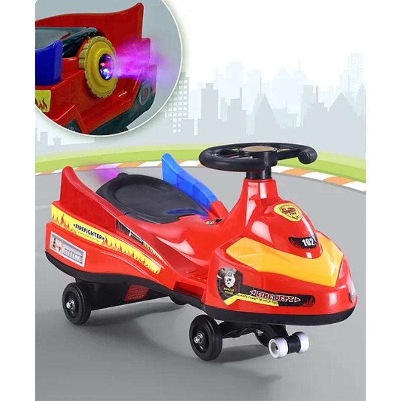 Fire Kids Swing Car With Light Music & Smoke – Red