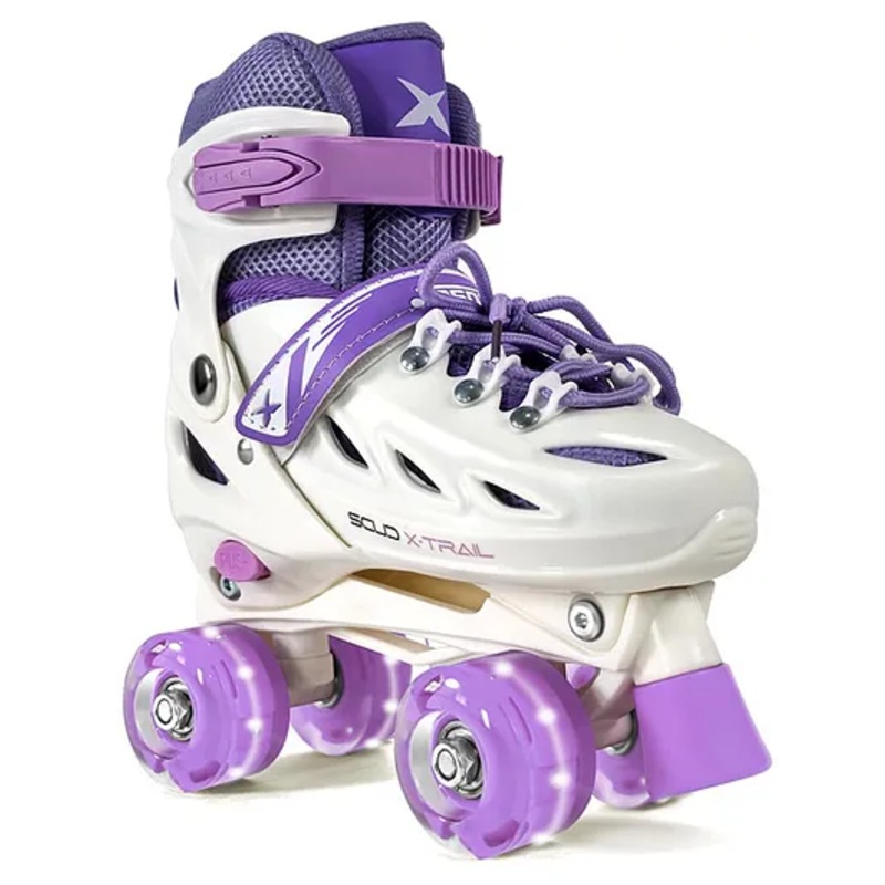 Jaspo Scud X Trail Roller Skates, Professional Outdoor Indoor Quad-Skates for Kids & Adults, Adjustable Roller Skates with 4 Shiny Wheels (Purple White, M)