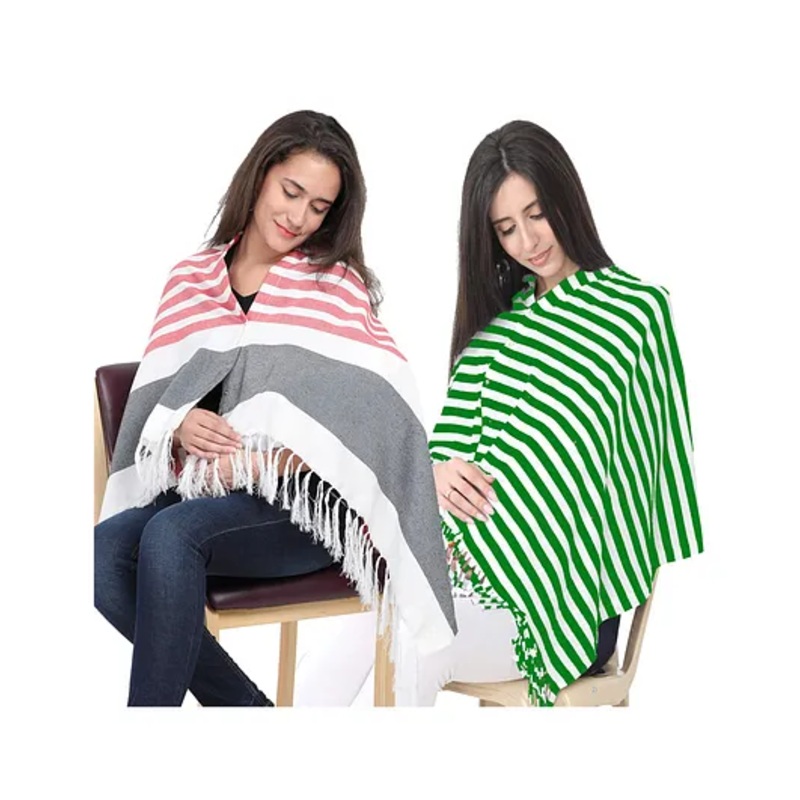 Lulamom Multi-Purpose Breast Feeding Nursing Striped Shawl – Pack of 2 (Red & Green)