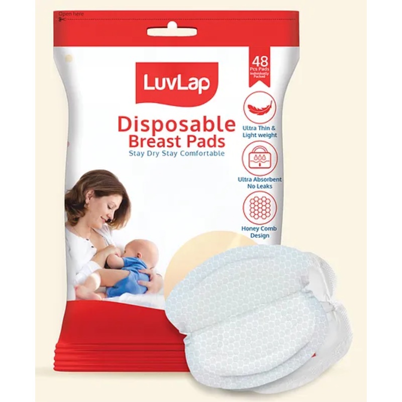 LuvLap Ultra Thin Honeycomb Nursing Breast Pads, 48pcs, Disposable, Highly Absorbent & Soft, White