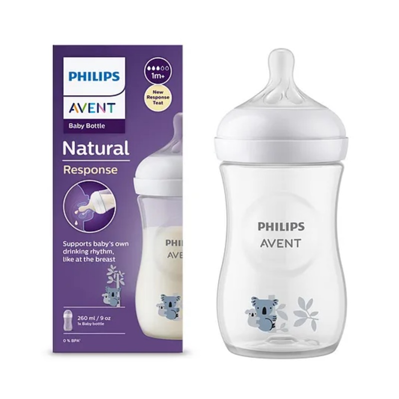 Philips Avent Natural Baby Feeding Bottle Koala Print | No.1 Brand Recommended by Moms Worldwide | Ideal for 1 months+| Natural Response Technology Mimics Breastfeeding | Uniquely Designed Nipple releases milk only when baby drinks | Pack of 1 | SCY9