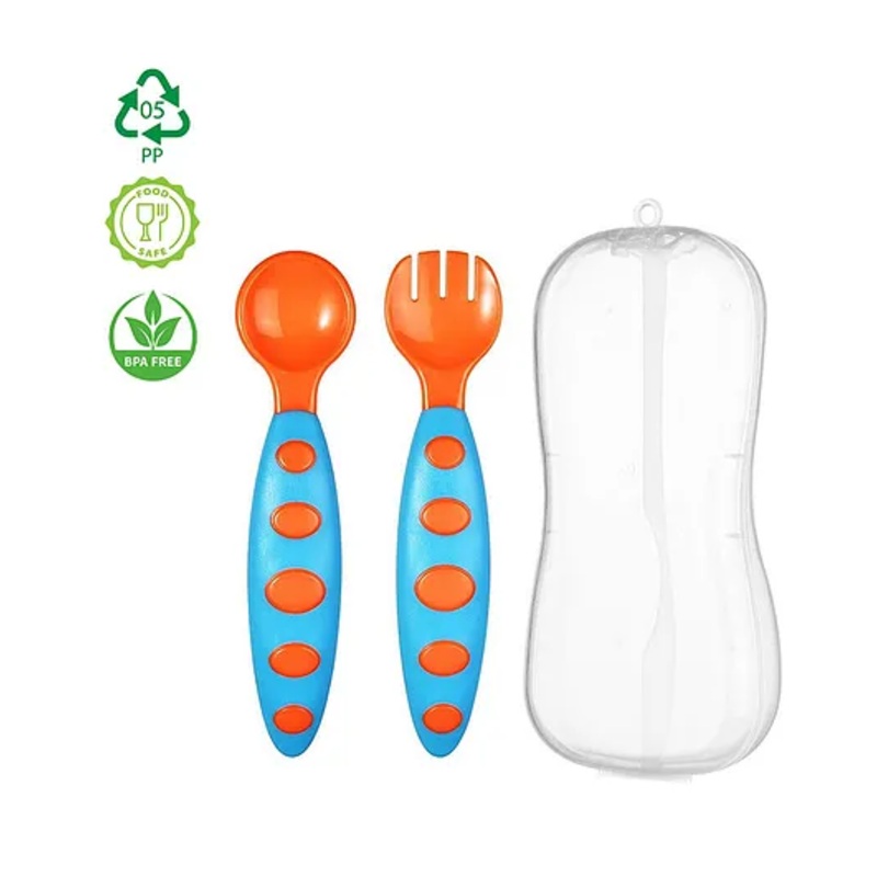 Safe-O-Kid BPA-Free Spoon & Fork Training Set with Box  Non-Toxic, Safe, Ergonomically Designed for Little Hands, Includes Travel-Ready Storage Box