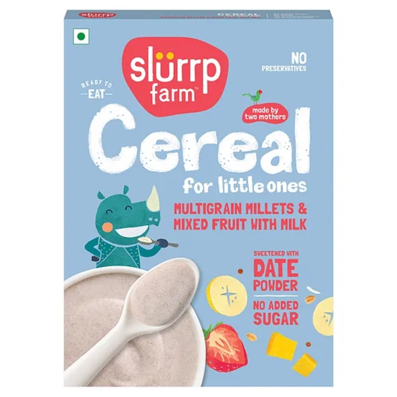 Slurrp Farm Mildly Sweetened with Jaggery Powder, No Refined Sugar | Multigrain Millets Cereal with Mixed Fruits and Rice Crispies | No Preservatives | Instant Cereal for Little Ones – 200g