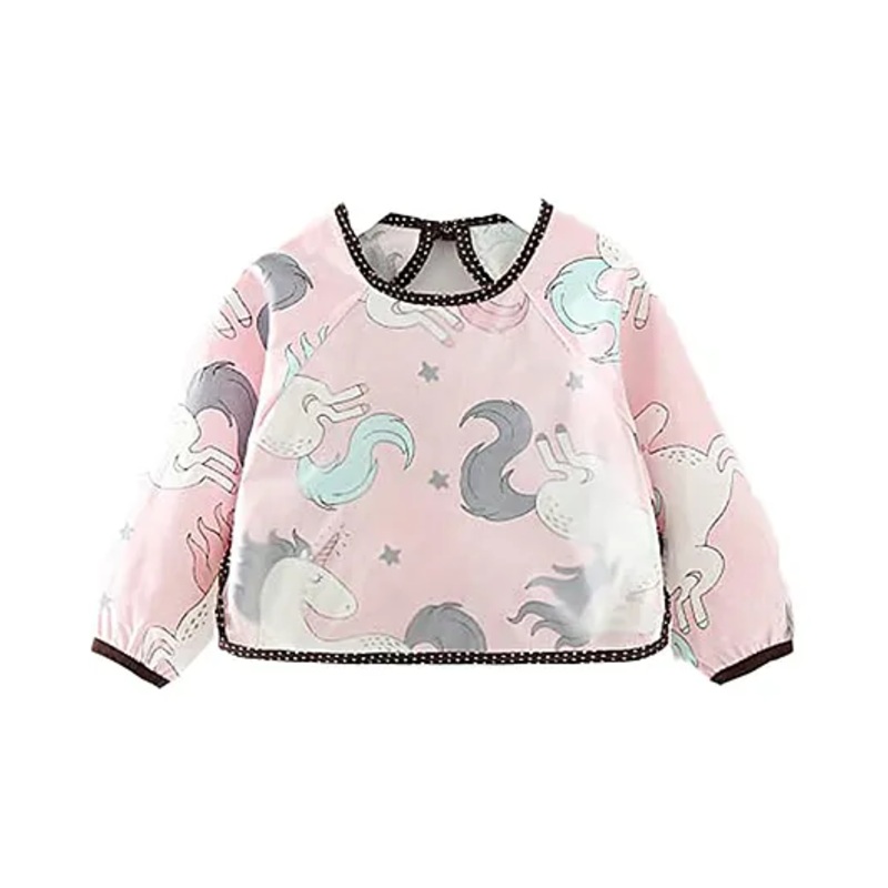 SYGA Unicorn Printed Waterproof Feeding Bib With Sleeves – Pink Blue