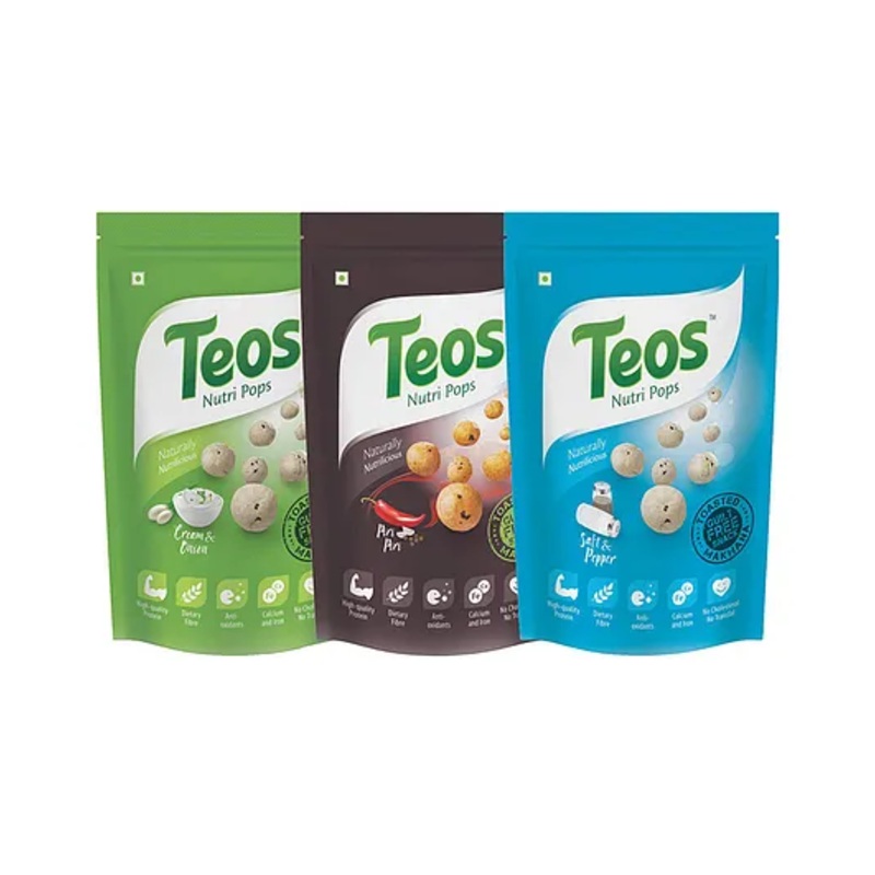Teos Nutri Pops Roasted Makhana Cream & Onion Piri Piri & Salt & Pepper (3 x 65 g)