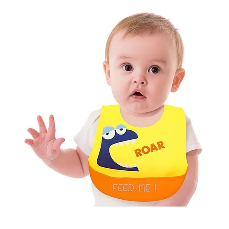 The Little Lookers Silicone Waterproof Feeding Bib With Adjustable Strap – Yellow