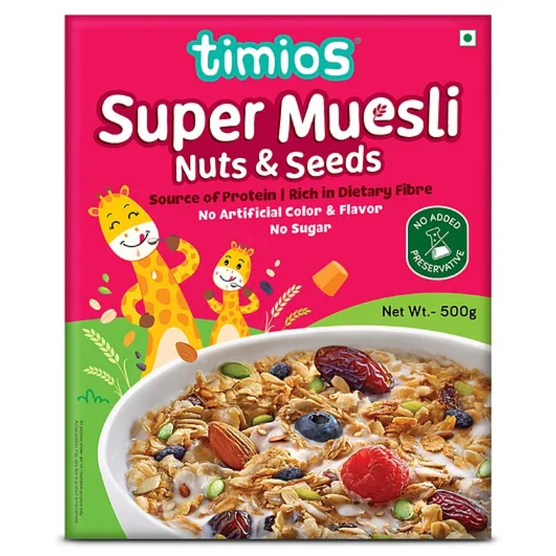 timios Super Muesli Nuts & Seeds  High Protein | Rich in Dietary Fibre | No Added Sugar | No Artificial Colors or Flavors | No Preservatives – 500 g