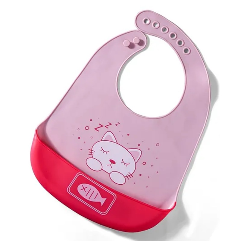 Water-Resistant Baby Silicone Bib  Pink | Food-Grade Silicone | BPA-Free | Crumb Catcher | Adjustable Fit | Easy to Clean | Travel-Friendly | Reusable Bib|