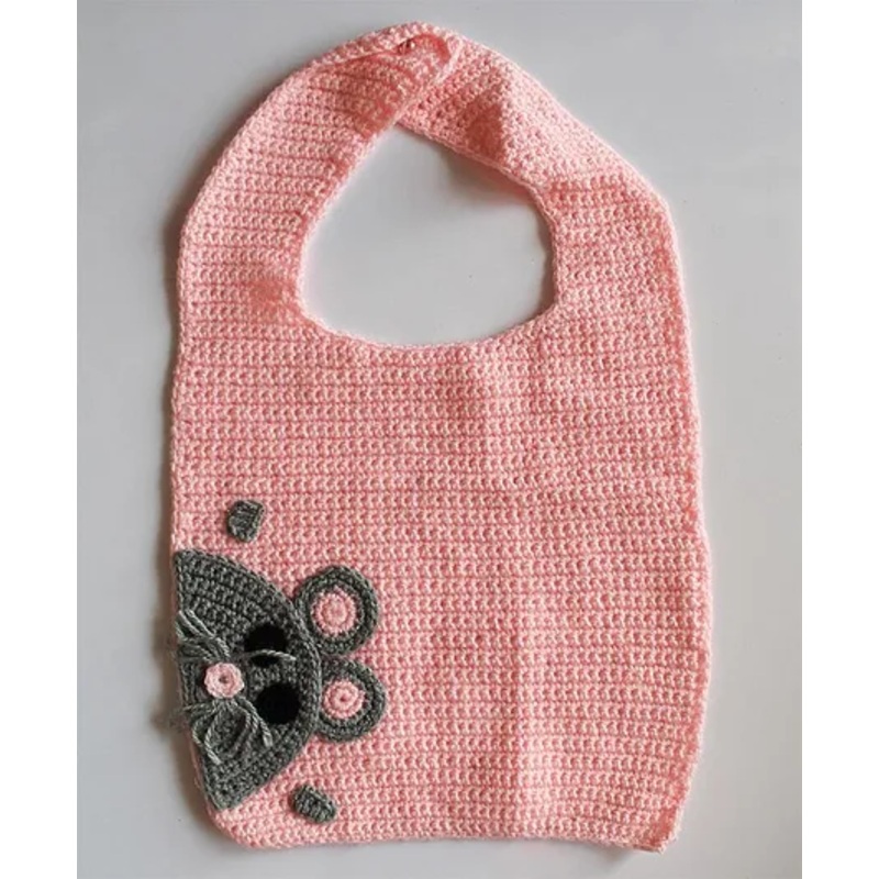 Woonie Handmade Mouse Design Bib – Light Pink