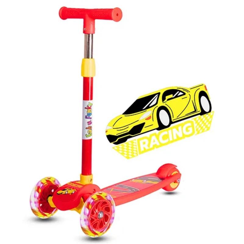 3 Wheel Foldable Kids Scooter With Led Lights And 4 Level Adjustable Handle Bar -Red| Compact Fold| Lean-to-Steer| Toy for 3 to 14 years Boys and Girls| Sporting Gift| Promotes Physical Activity