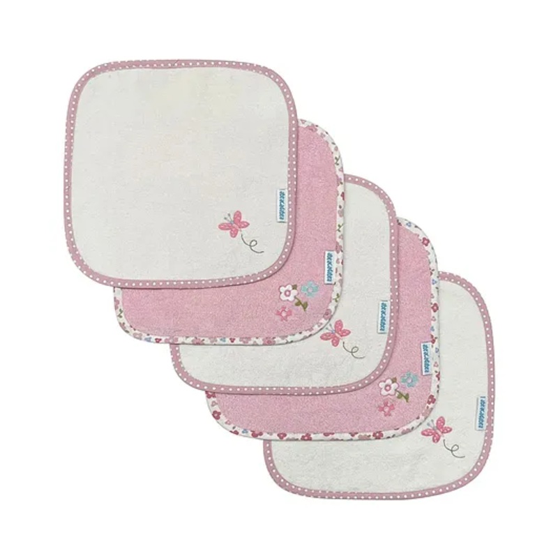Abracadabra Vintage Wash Cloths Floral Print Set of 5 – Pink