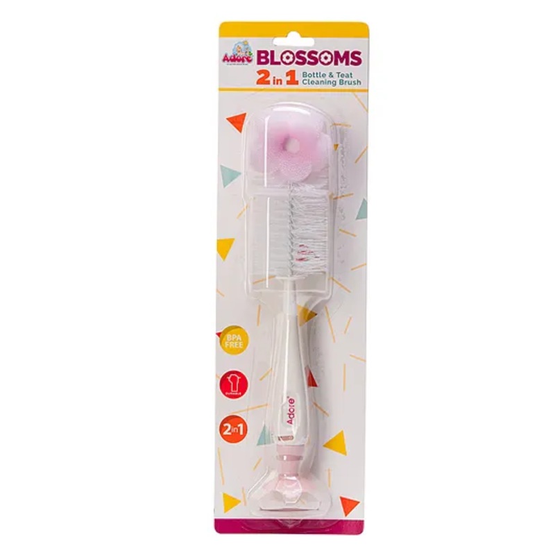 Adore Blossoms 2 in-1 Baby Bottle Cleaning Brush Kit with Silicone Suction Base- White