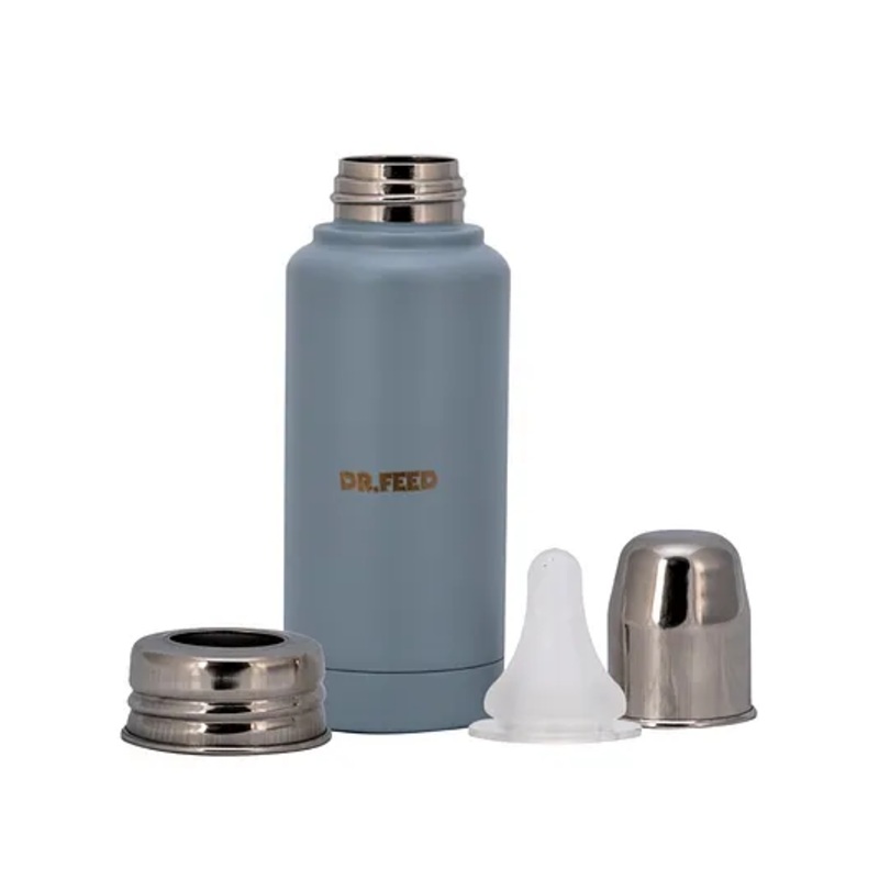 Adore Dr. Feed D1 Stainless Steel Double Wall Insulated Hot & Cold Feeding Bottle with Anti- Colic Teat 300ml- Blue
