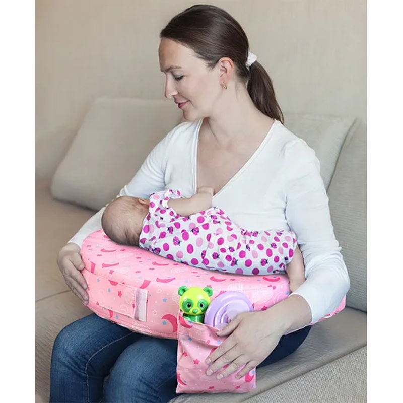 Babyhug Cotton Feeding Pillow With Belt Moon Print – Pink