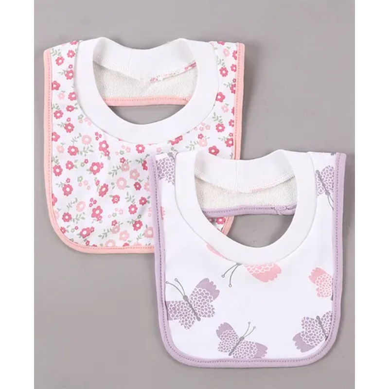 Babyhug Cotton Pullover Bibs Butterfly & Flower Print Set of 2 – Pink & Purple