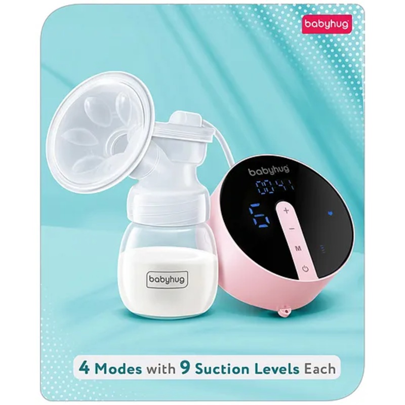 Babyhug Electric Breast Pump| 4 Operating Modes| 9 Suction Levels in each Mode| 1200 mAh Rechargeable Battery| Silent Operation| Anti Flowback| USB Charging| Soft Touch Display – White
