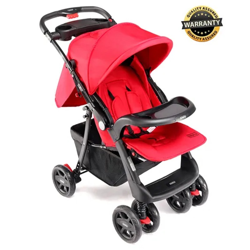 Babyhug Wander Buddy Stroller With Rear Parent Utility Box With Cup Holder – Red