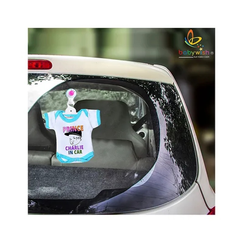 babywish Baby on Board Car Decals Cloth Safety Sign Board Come with One Hanger & One Large Vaccum Suction Prince Charlie In Car Print – Blue