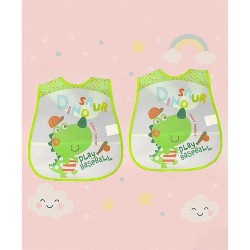 Badal Kidz Plastic Waterproof Baby Feeding Apron with BIB 2 dinosaur design – Green & Green(Pack of 2)