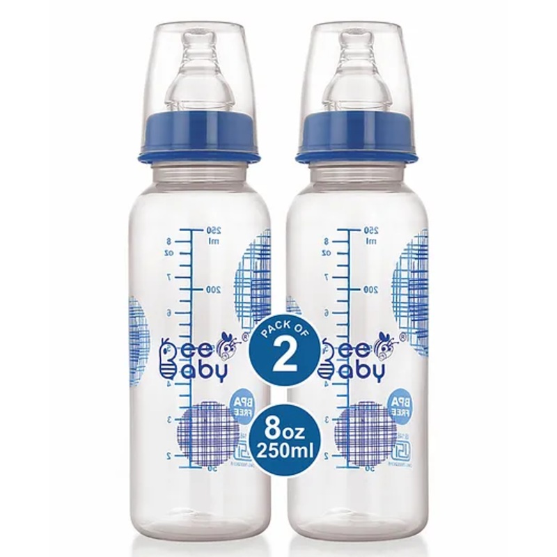 BeeBaby Slim Neck Baby Feeding Bottle With Anti Colic Nipple Pack Of 2 Blue – 250 ml Each