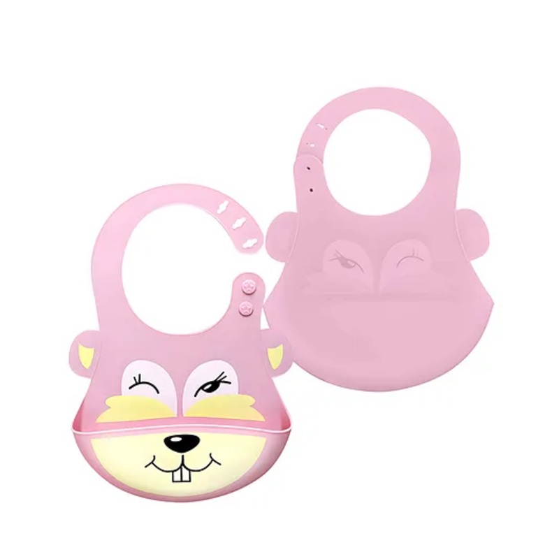Bembika Baby Feeding Essential Baby Feeding Bib Silicone Tableware Squirrel Print- Pink