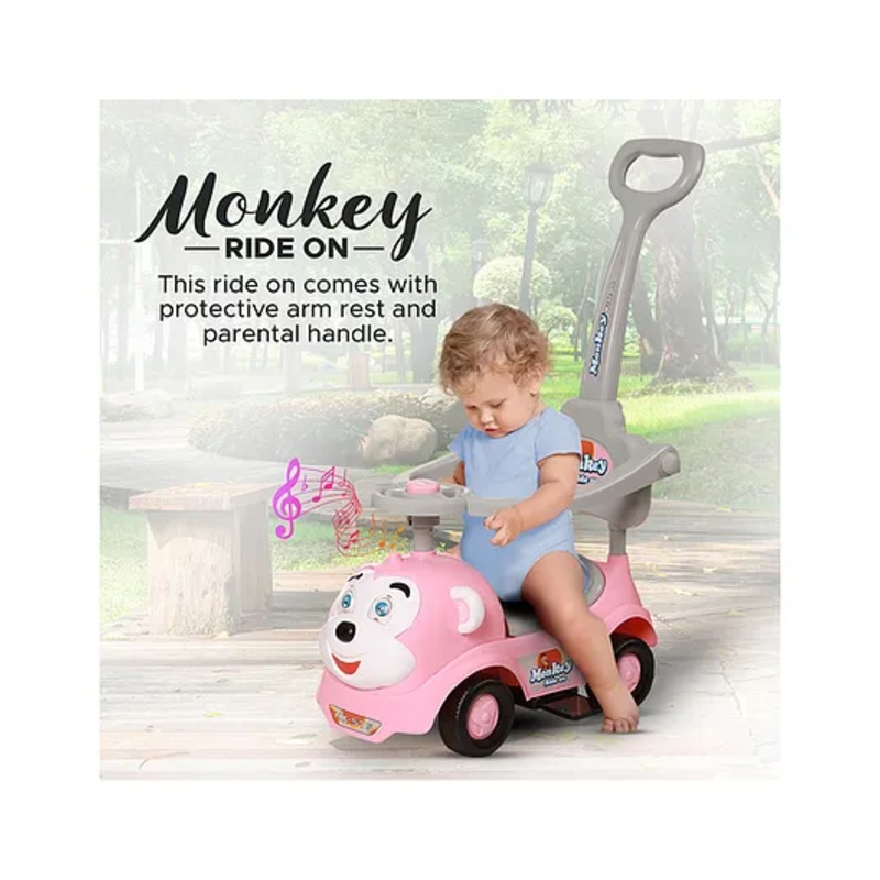 Dash Monkey  3 In 1 Ride On Baby Car with Music & Horn Parental Handle with Safety Harness Ride On – Pink