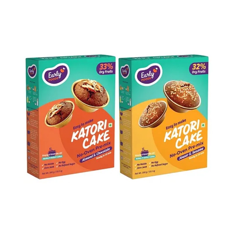 Early Foods Almond Choco & Jowar Sesame Katori Cake Mix Pack of 2, 300g Each