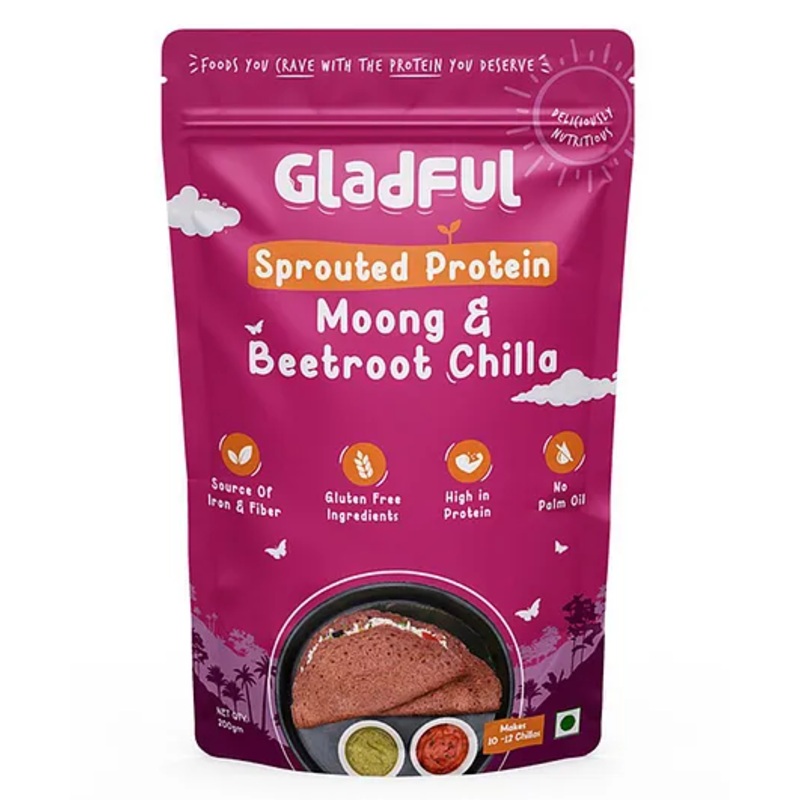 Gladful Beetroot Protein Sprouted Lentils & Millets Instant Chilla Dosa Mix – 200 g