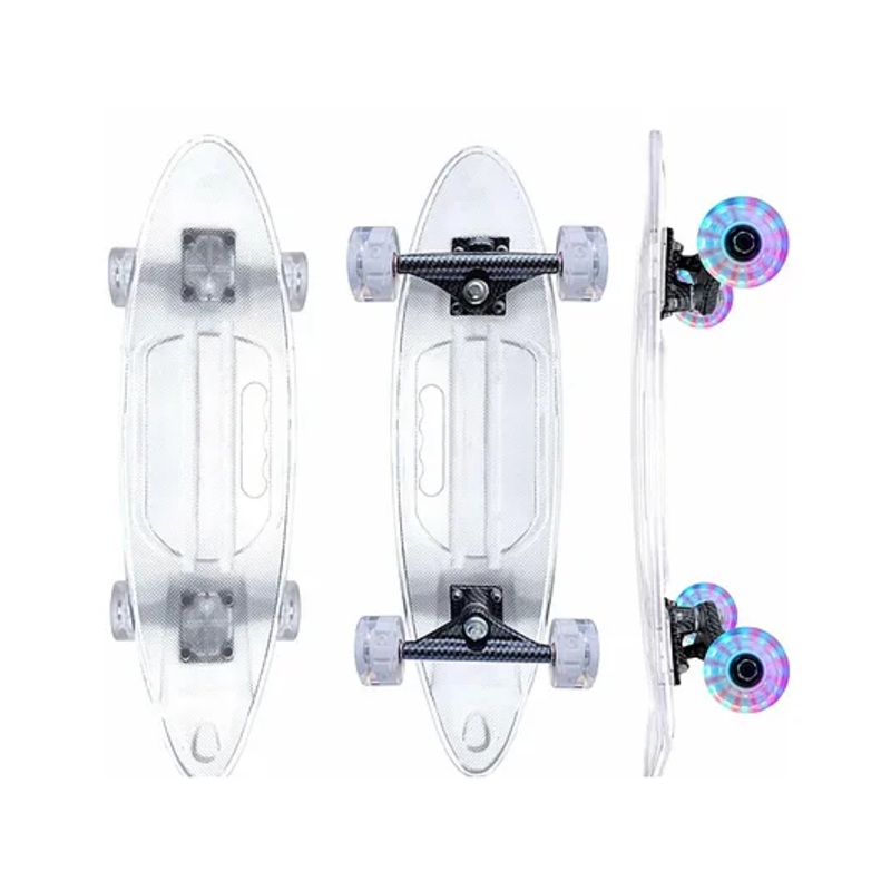 Jaspo See Through Cruiser Skateboard, 25.5 inch Transparent Poly-Carbonate Deck, 7 inch Width, ABEC 7 high Speed Bearings, 58mm LED Wheels, 80A Hardness, 90 kg Weight Capacity