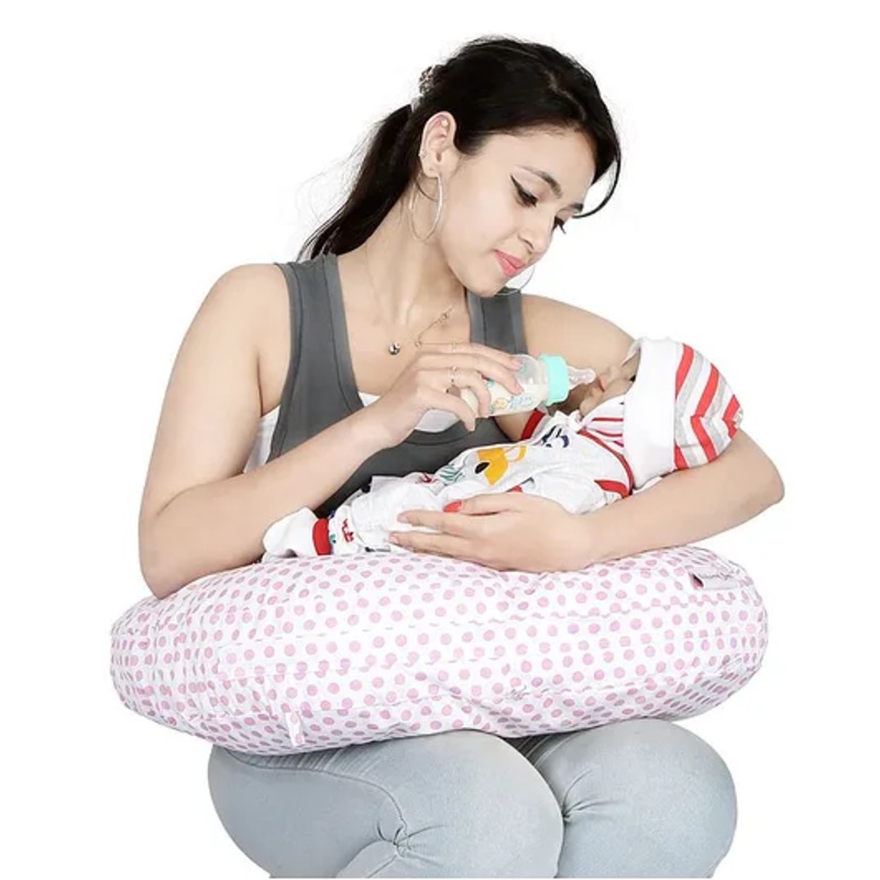 Lulamom Allergen Protected Nursing Pillow & Cover Polka Dots Print – Pink