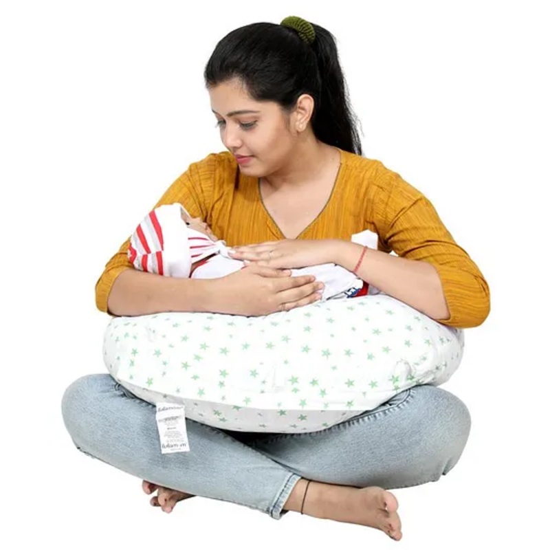 Lulamom Allergen Protected Nursing Pillow & Cover Star Print – Green