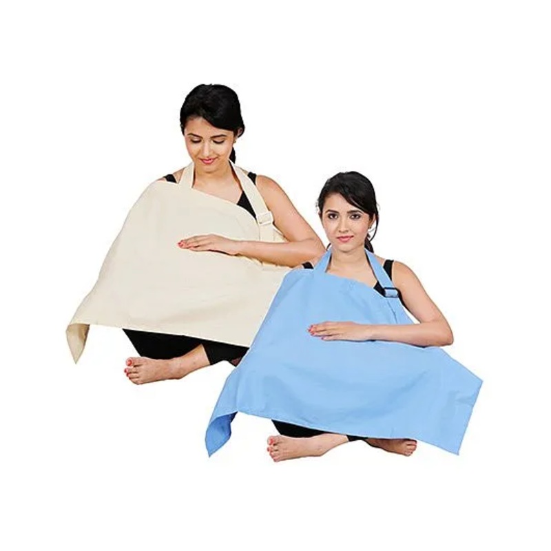 Lulamom Full Coverage Extra Wide Nursing Cover Pack of 2 – Cream Sky Blue