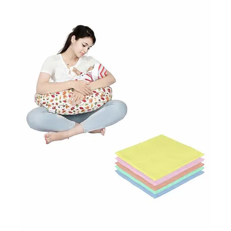 Lulamom Nursing Pillow with Cover Leaf Print & Muslin Napkin – Red White