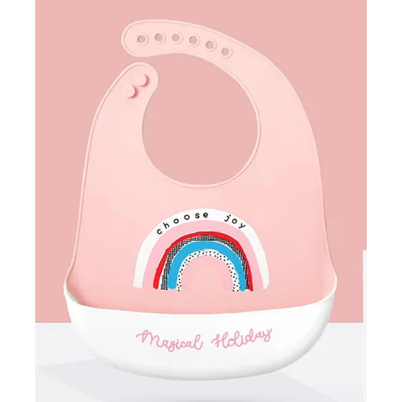 SAFE-O-KID Premium Silicone Baby Bib Lightweight, Foldable, Non-Toxic Bib with Spill-Proof, Adjustable, Soft, Easy-to-Clean Feeding Bib for toddlers, Pink