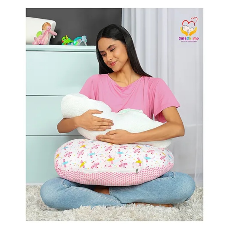 SafeChamp Lite Air Multipurpose Baby Feeding Pillow Nursing Cum Maternity Pillow – Pink