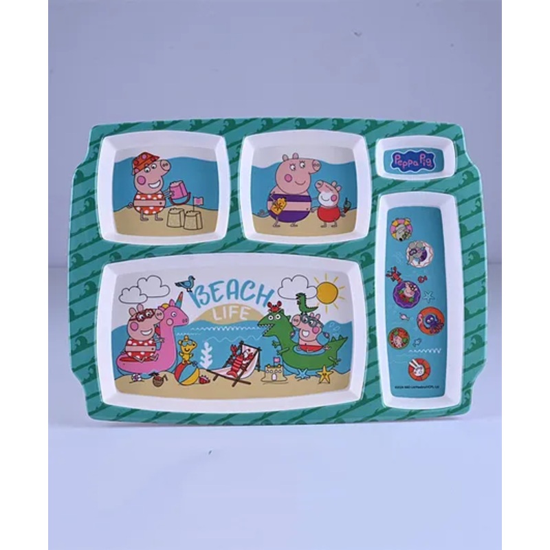 Servewell Rectangular 5 Partition Plate With Peppa Pig Design-  (Color and design may vary)