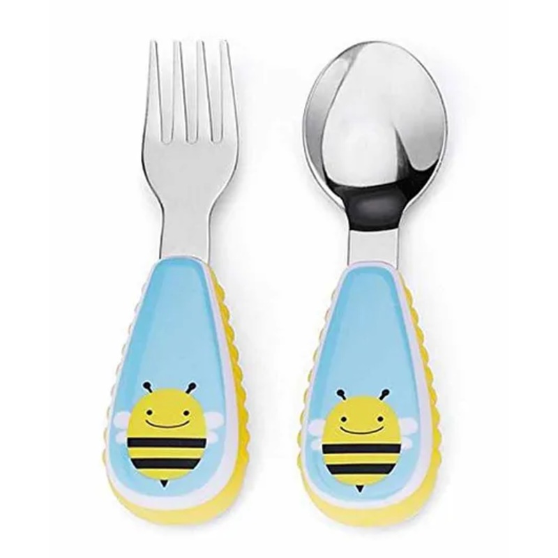Skip Hop Stainless Steel Fork & Spoon Set Honey Bee Print – Blue